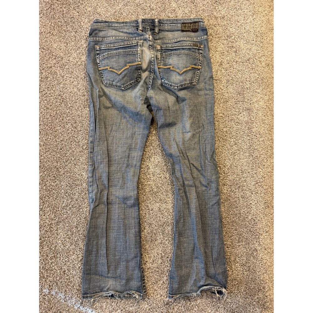Buffalo Jeans Mens 34 Blue King Slim Bootcut Stretch Distressed Button Fly * - Picture 2 of 12